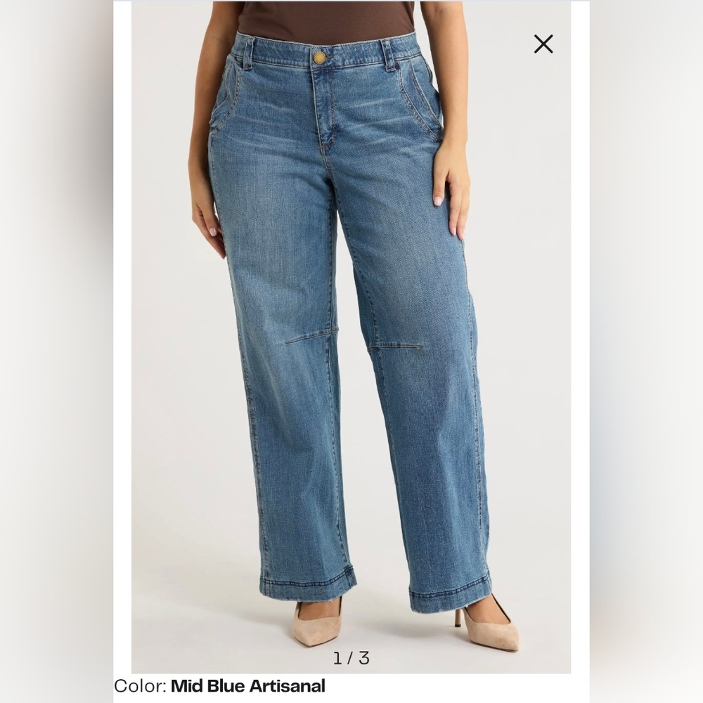 Mid Blue Artisanal Women's Wide Leg Jeans By Democracy